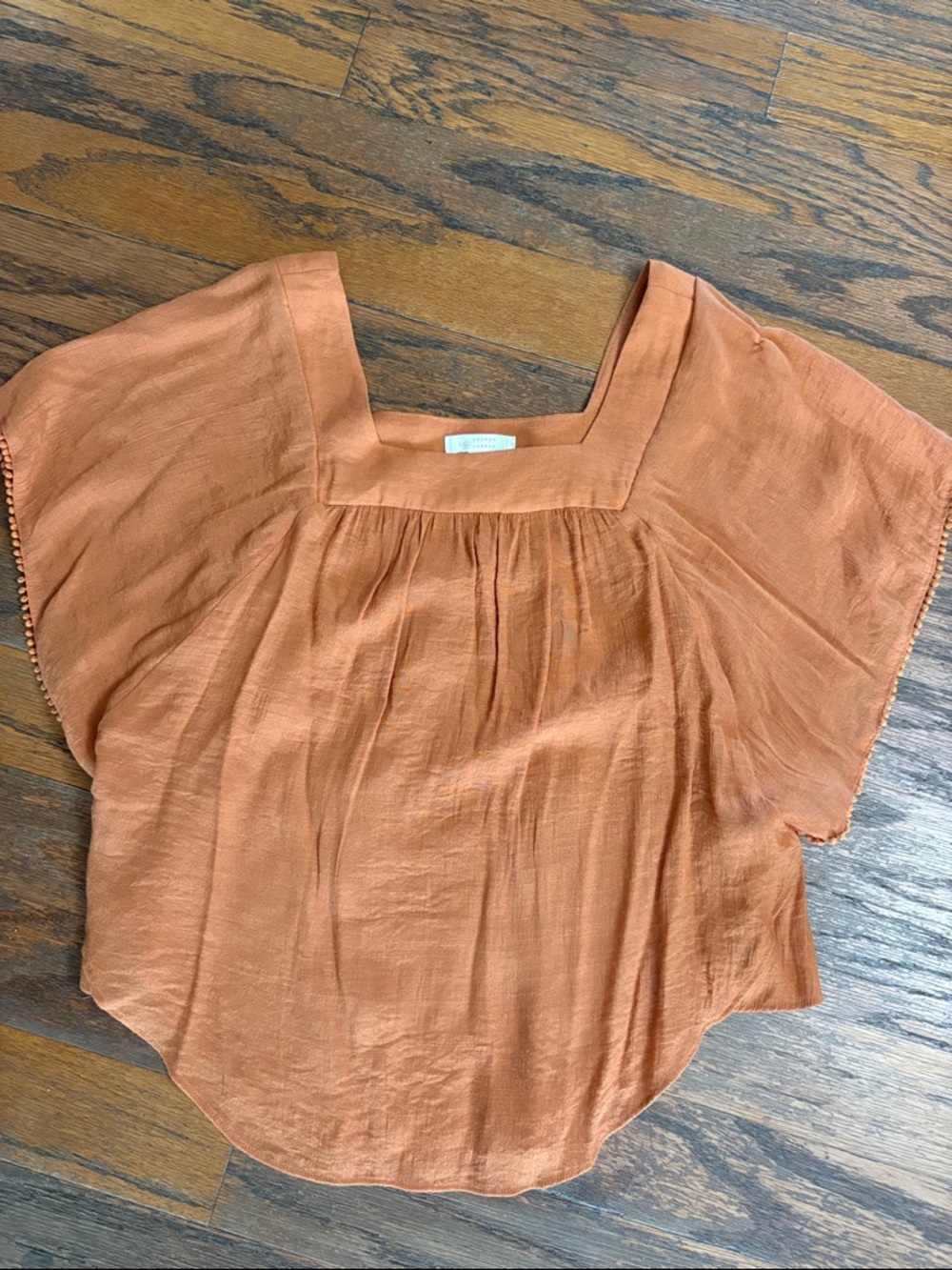 LC Lauren Conrad Square Neck Flutter Sleeve Blouse - Rust